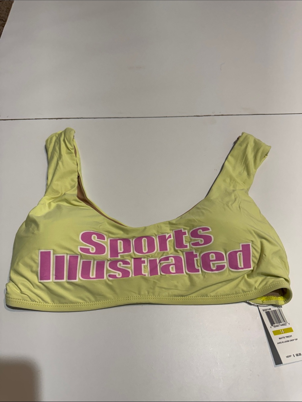 Sports Illustrated Swim Bright Lemon Yellow Bikini Top with Pink Logo